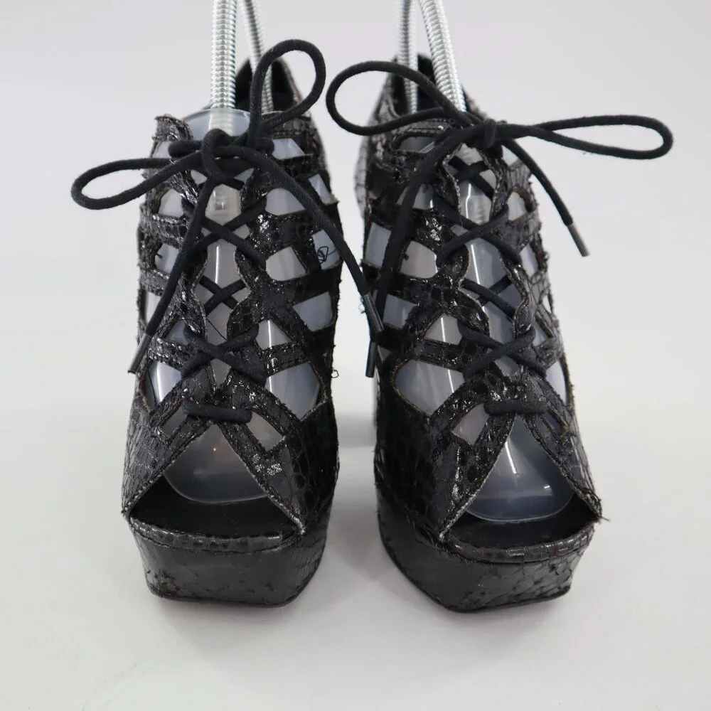 Mia Gilly Platform Heels Womens 8M Black Y2K Strappy Snakeskin Edgy Clubbing 90s
